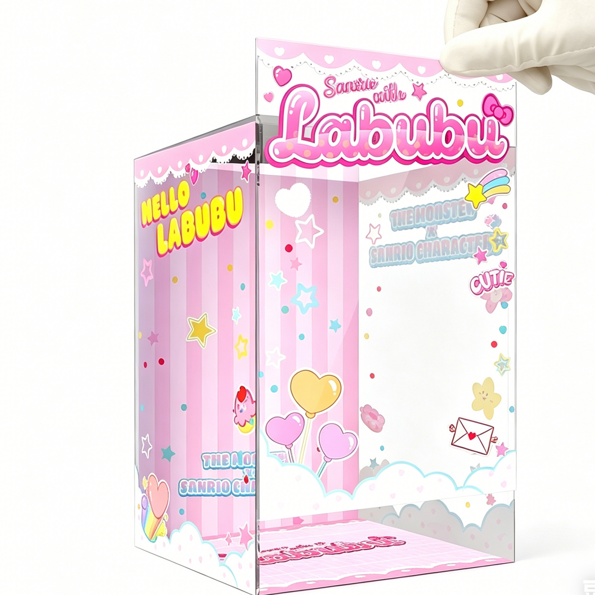 POP MART Labubu x Sanrio Themed Acrylic Display Case, 12x12x19cm