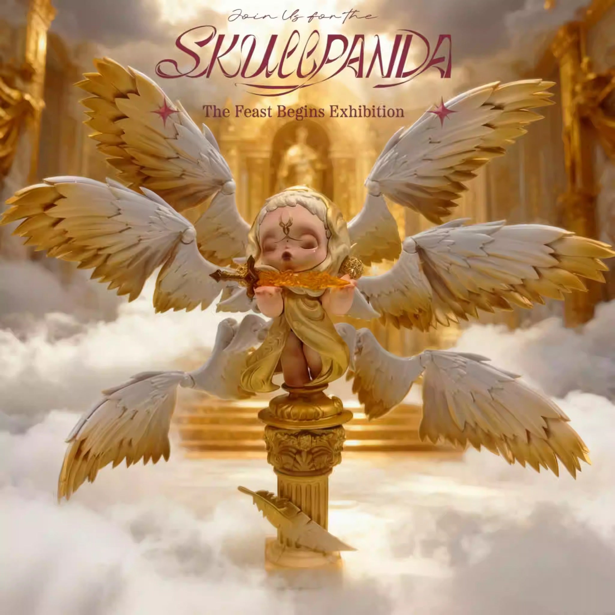 Handmade SKULLPANDA Seraphim Statue | Six-Winged Guardian Custom Figure | POP MART Exclusive