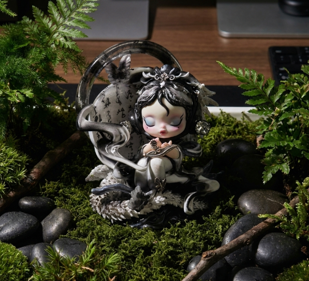 Black & White Ink Wash Skull Panda Custom Figure, Limited Edition