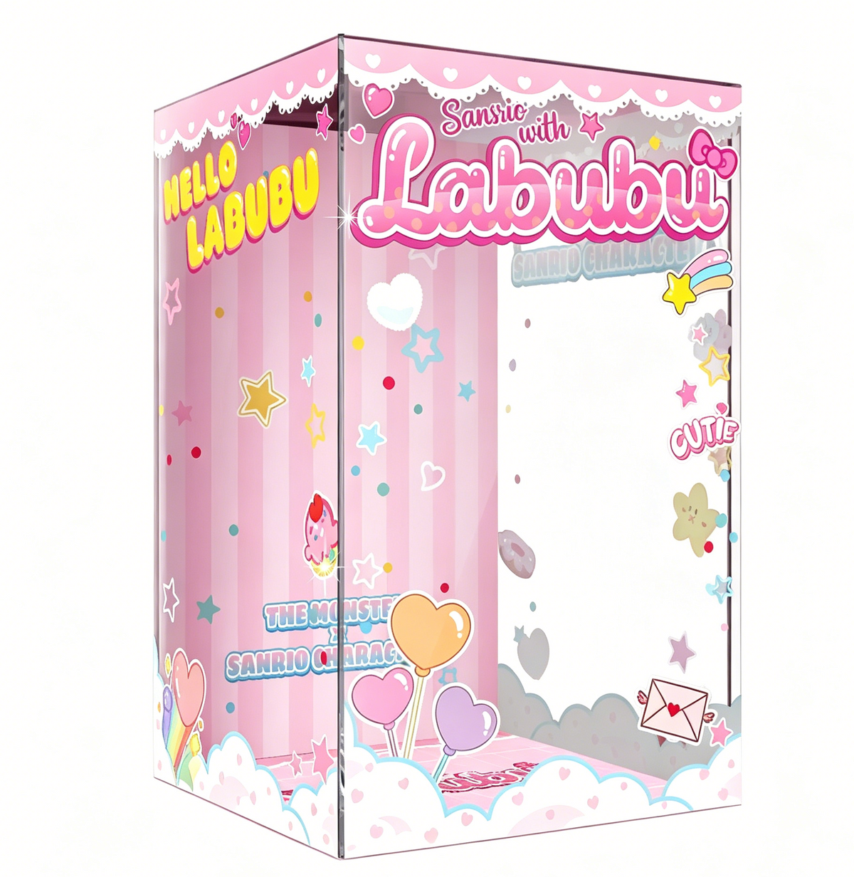 POP MART Labubu x Sanrio Themed Acrylic Display Case, 12x12x19cm