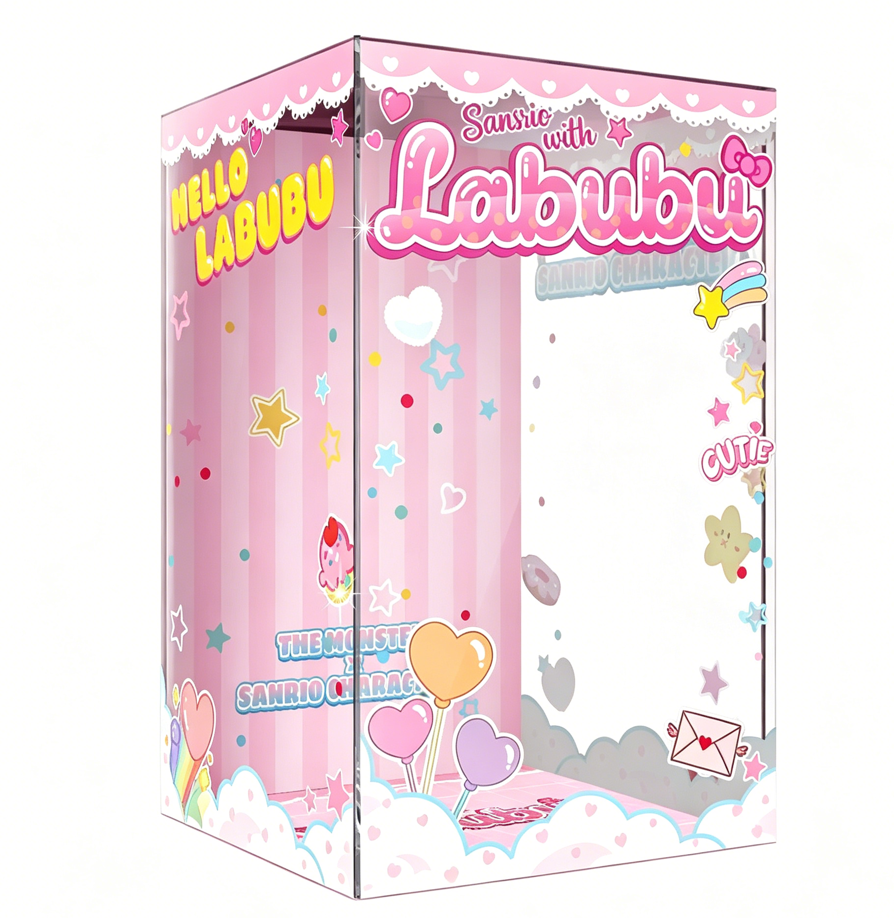 POP MART Labubu x Sanrio Themed Acrylic Display Case, 12x12x19cm