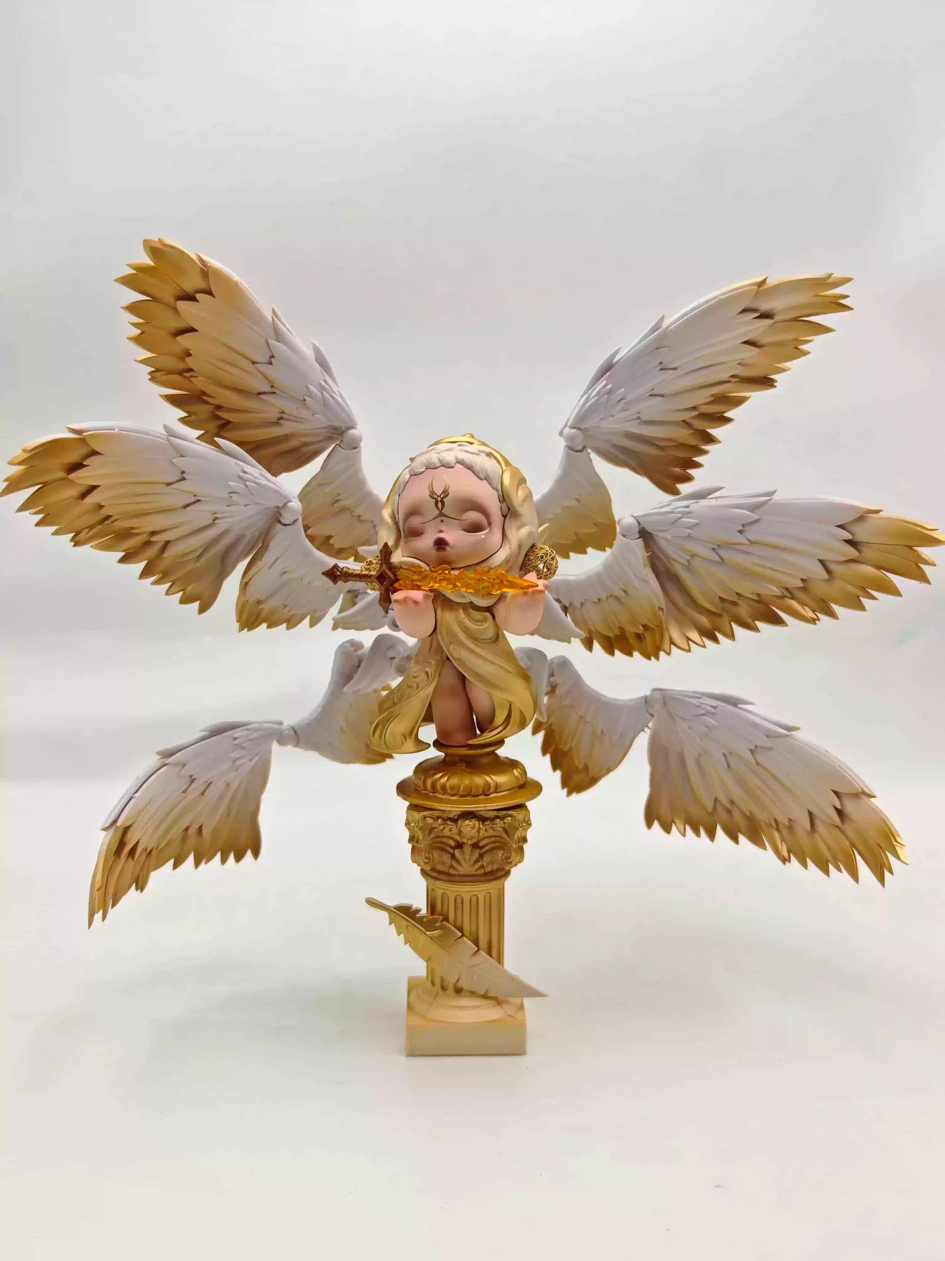 Handmade SKULLPANDA Seraphim Statue | Six-Winged Guardian Custom Figure | POP MART Exclusive