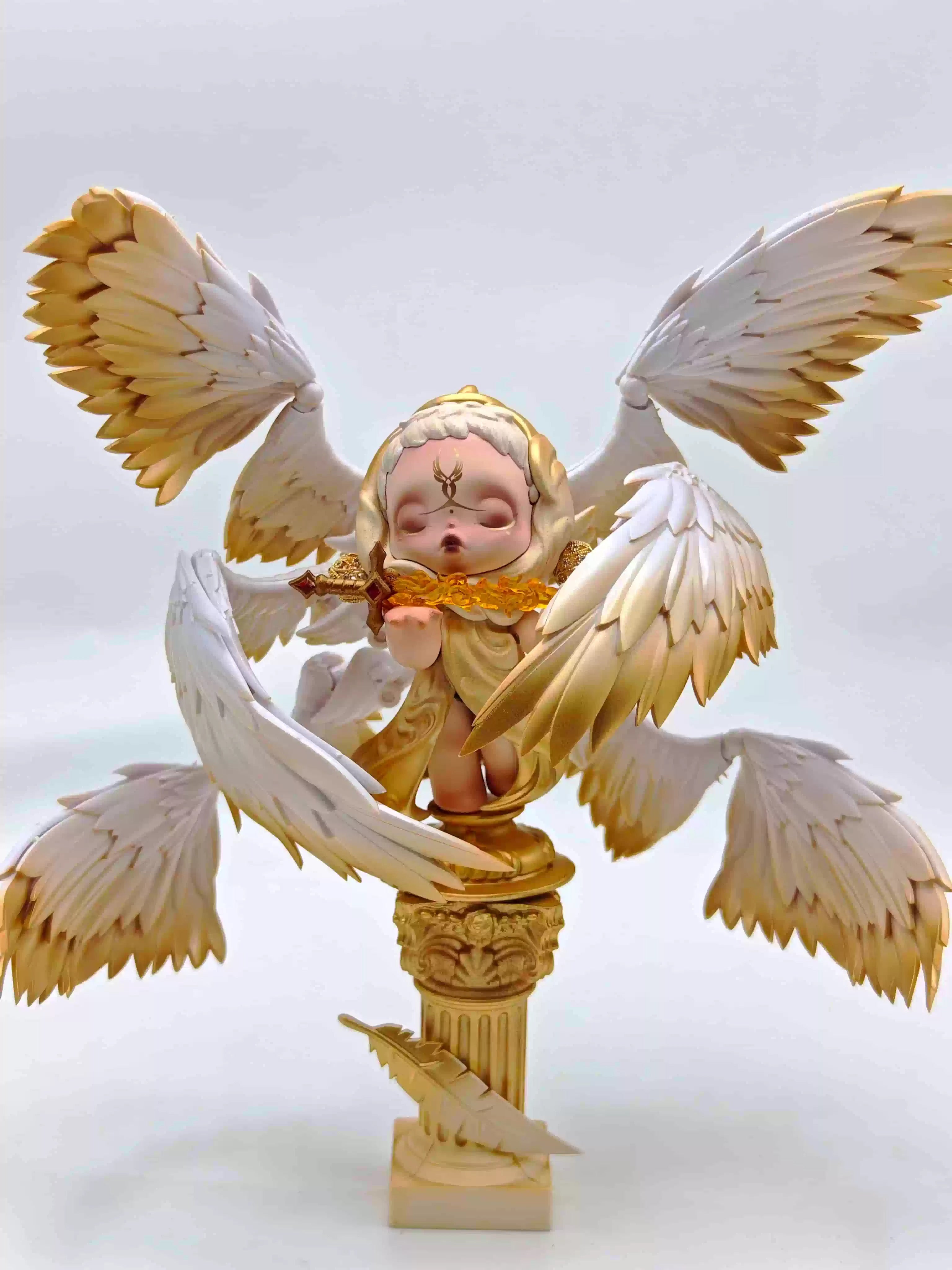 Handmade SKULLPANDA Seraphim Statue | Six-Winged Guardian Custom Figure | POP MART Exclusive