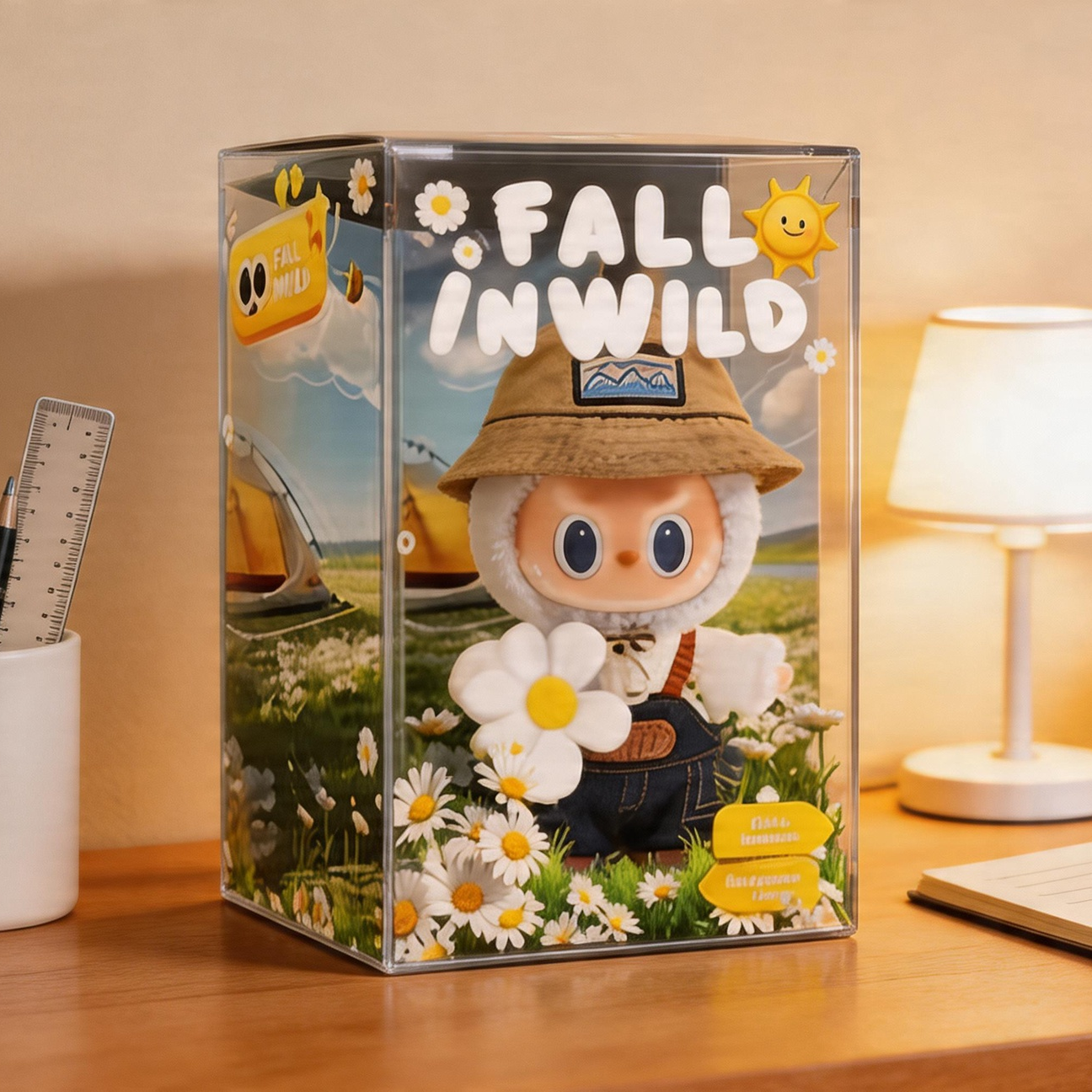 Acrylic Display Case for POP MART Labubu The Monsters, Fall In Wild Themed, 3mm Thick, 12x12x19cm, Dustproof Protective Box