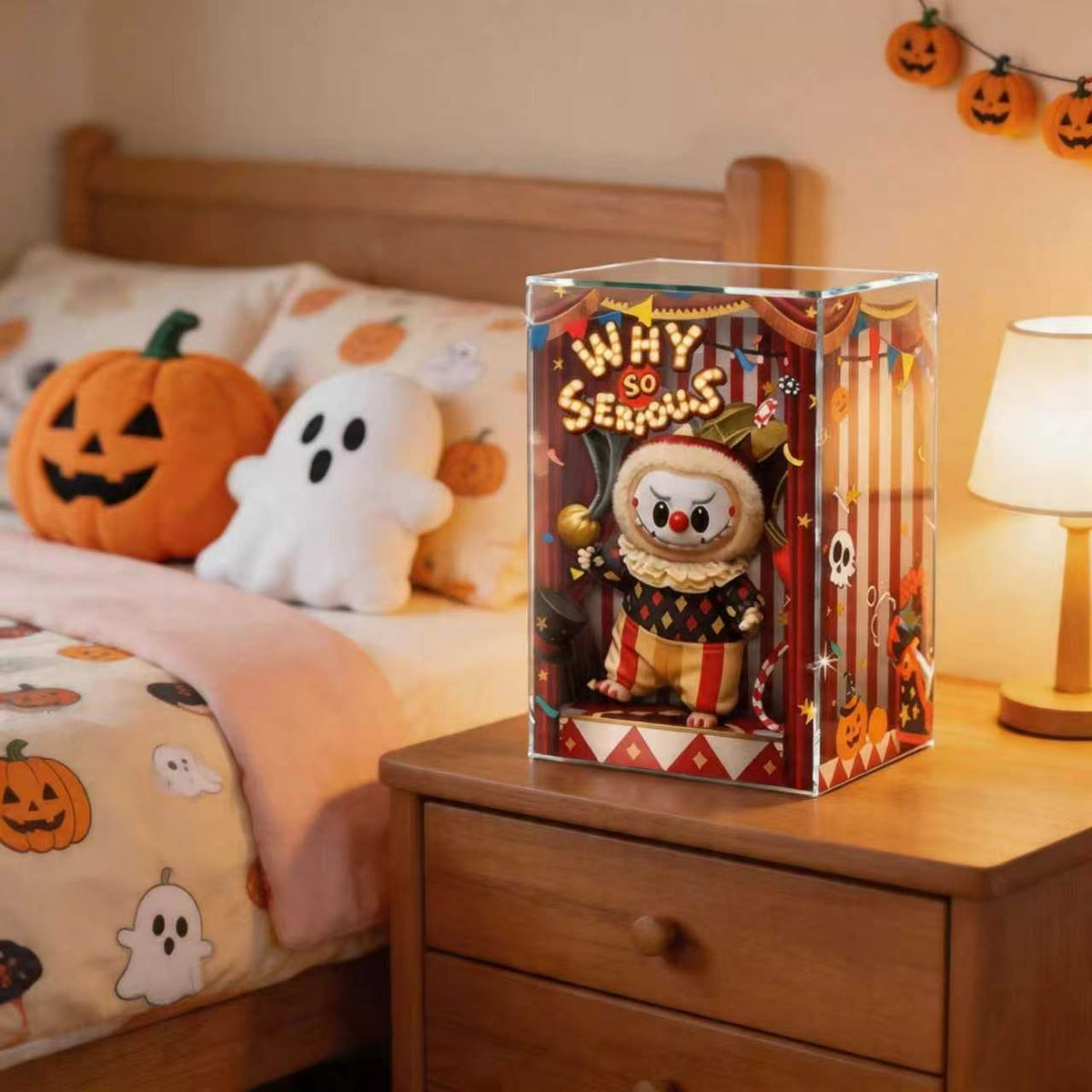Halloween Circus Labubu Display Case for POP MART Collectibles, 12x12x19cm